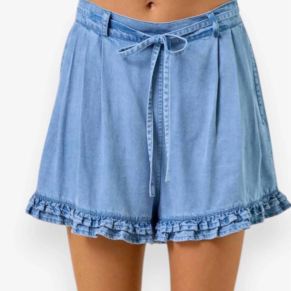 NEW DOE AND RAE flowy ruffle shorts in blue